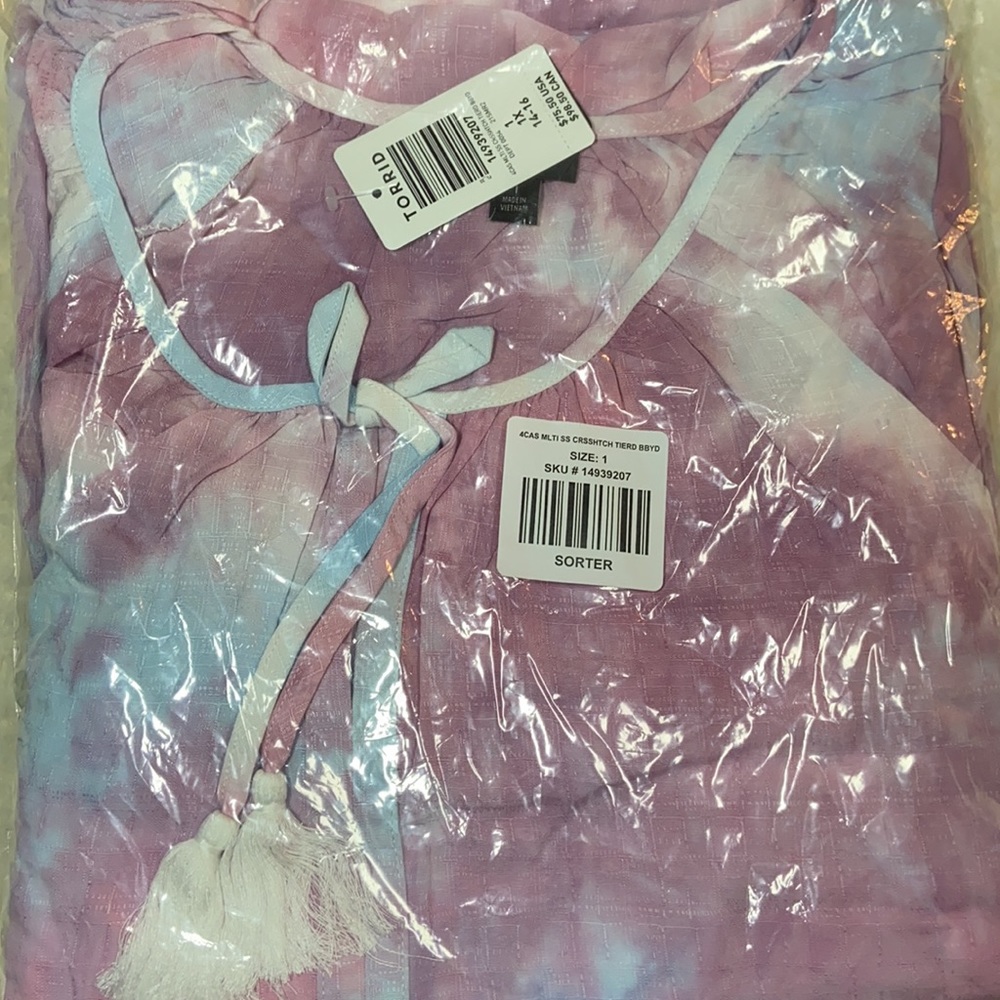 Torrid Size 1 Multi Tie Dye Crosshatch Tiered Babydoll Dress NWT - Picture 7 of 7